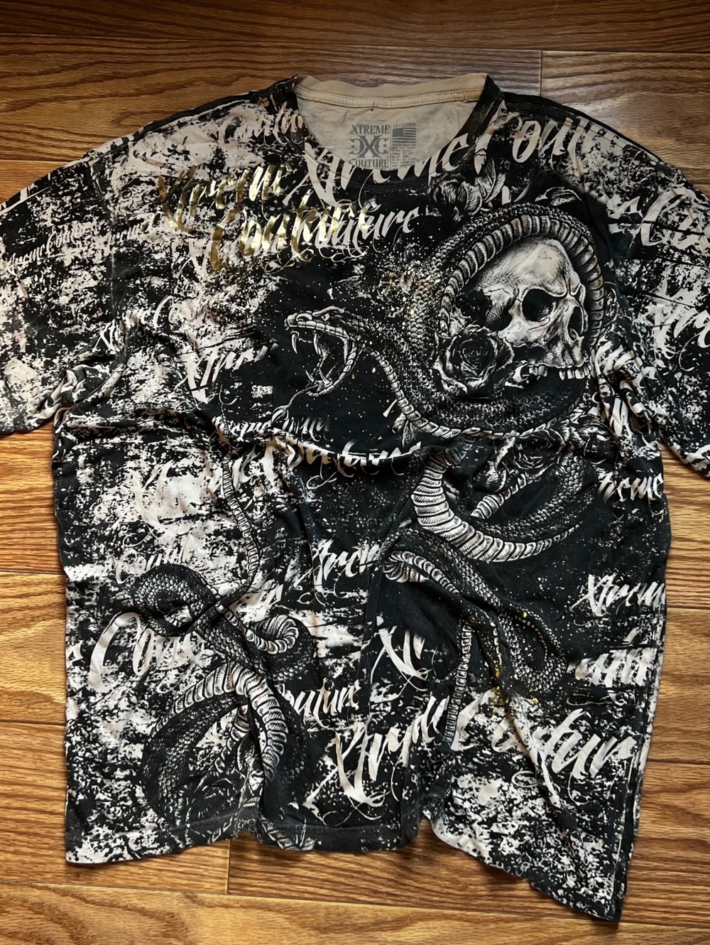 y2k grunge xtreme couture skull snake graphic tee vintage streetwear skater tee